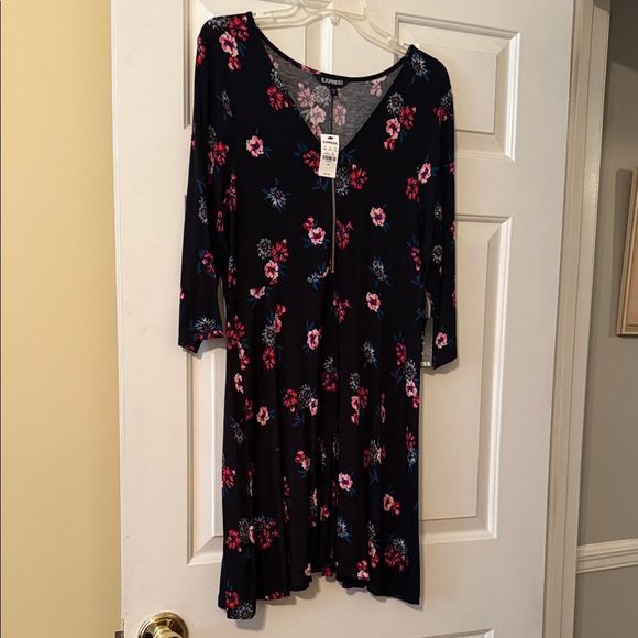 Express Black Dress with Pink and Blue Floral Pattern - Picture 1 of 3